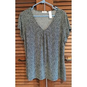 Liz & Co Top Womens 1X Black & White Polka Dot Blouse Lightweight Office Career